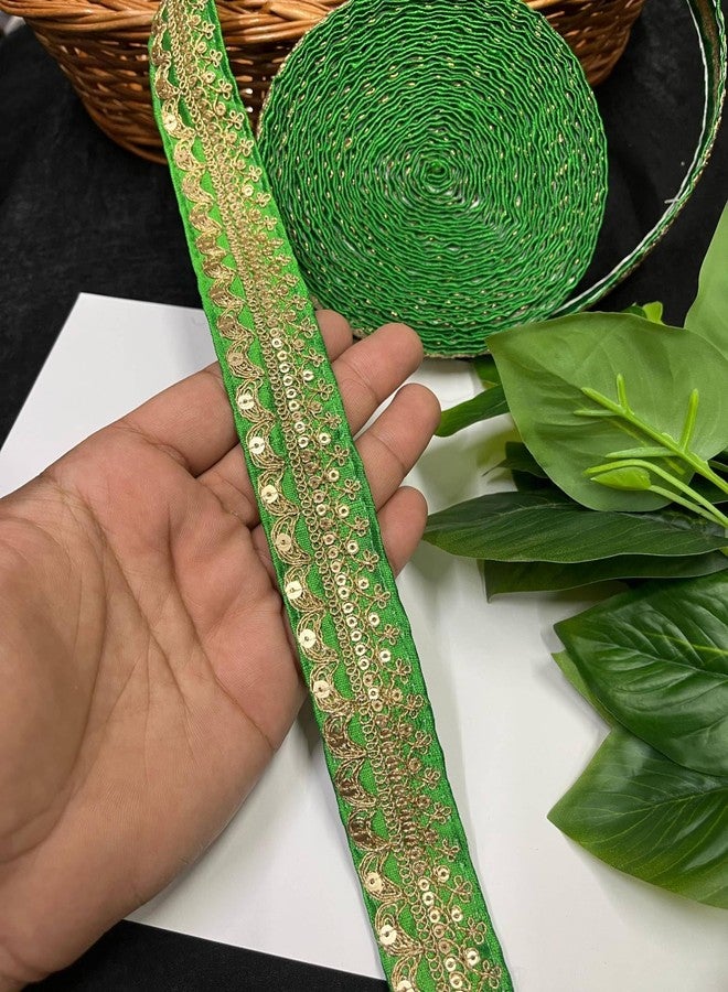 Gold Embroidered Saree Laces for Sarees, Kurtis, Dupattas, Dresses & Lehengas - 9 Meters, 1.25-Inch Decorative Border (Parrot Green)